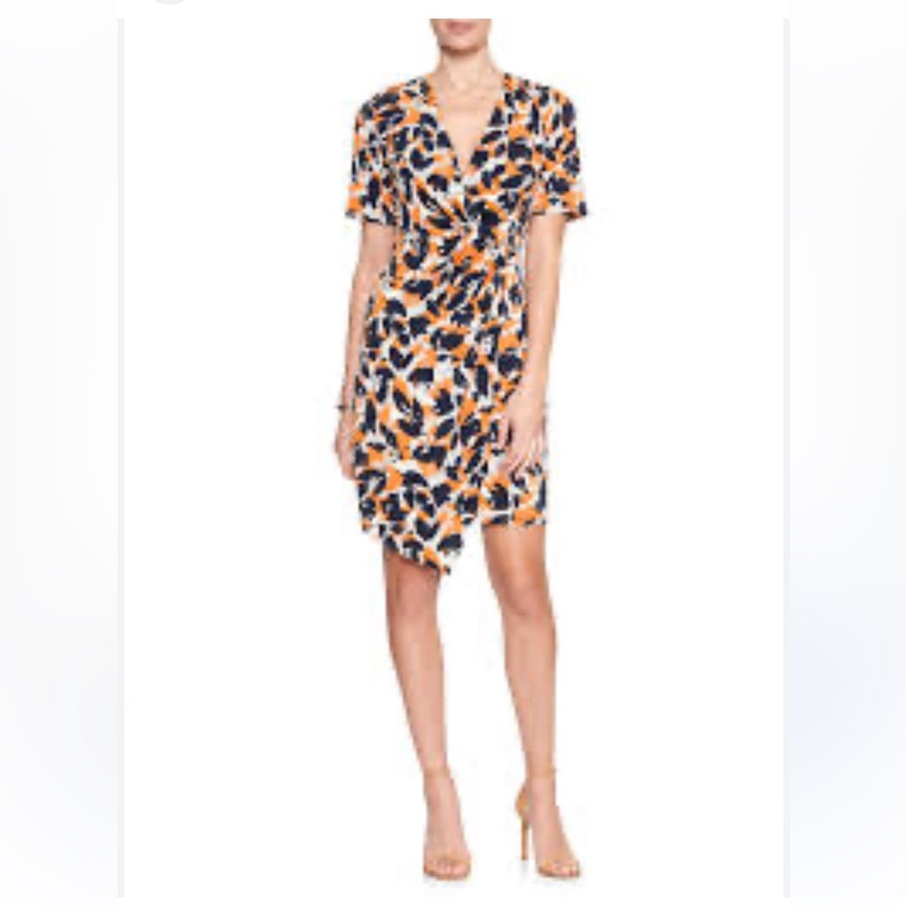 Banana Republic Floral Print Side Knot Faux Wrap Dress Short Sleeve Size M